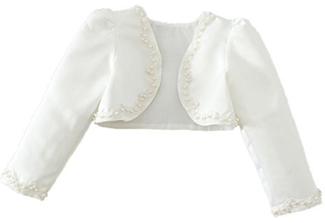 Snowskite Little Girls White Long Sleeves Satin Flower Girl Bolero Jacket Cover 8