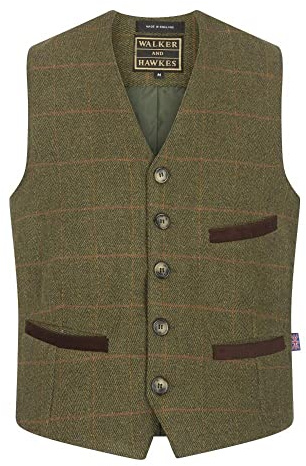 WALKER AND HAWKES Herren Anzugweste aus Tweed mit Teflon - Dunkles Salbeigrün - L