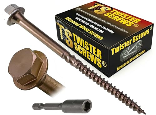 Twister Screws Hex Head Timber Screw | 6.7 x 75mm | Tan | Box of 25 | Double-Threaded, Hardened Carbon Steel, Multipurpose, Ruspert Corrosion protection, Type 17 Ultra Sharp Grab Point