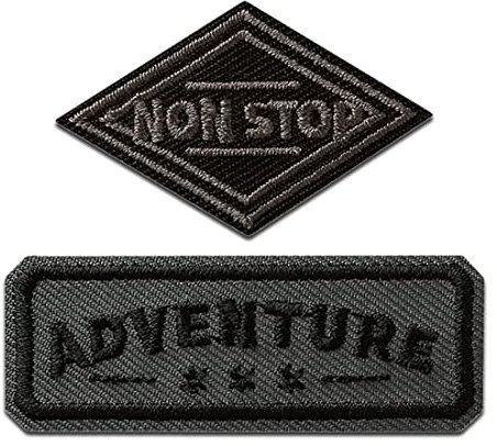 Mono Quick Adventure und Non Stop 2 Stück - Aufnäher, Bügelbild, Aufbügler, Applikationen, Patches, Flicken, zum aufbügeln, Größe: 2,8 x 5,7 cm