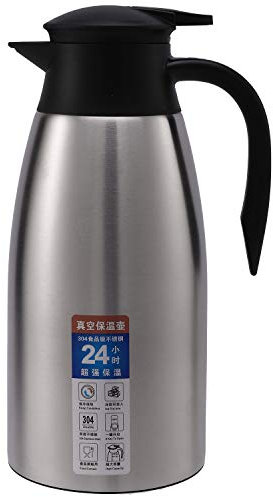 Nicfaky Bouteille isotherme en acier inoxydable 304 argenté de 2 L pour café, thé, lait, pichet thermique et bureau