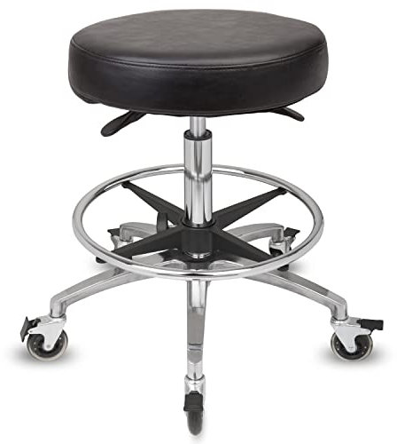 Staboos Rollhocker bis 160 kg - Premium Sitz rund und Fußstütze - Praxishocker (Premium Rollen mit Bremse) Drehhocker höhenverstellbar (55 cm bis 75 cm) Rundsitz