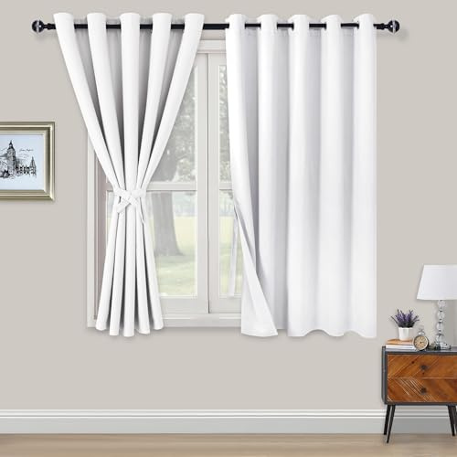 XWZO Blackout Curtains Shades Window Curtain Panels with Tiebacks- Noise Reduction and Thermal Insulated Eyelet Curtains for Bedroom,Living Room,Office,Study Room Greyish White W66xL54