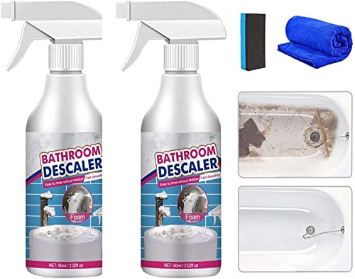 Potente limpiador de manchas difíciles, espuma descalcificadora de baño, spray limpiador de espuma de baño, limpiador de burbujas multiusos, 60 ml (2 unidades)