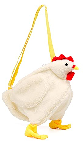 Sac à bandoulière fantaisie en forme de poule, sac à main en peluche avec bandoulière réglable, motif coq, dessin animé, pour femmes, filles, garçons, blanc
