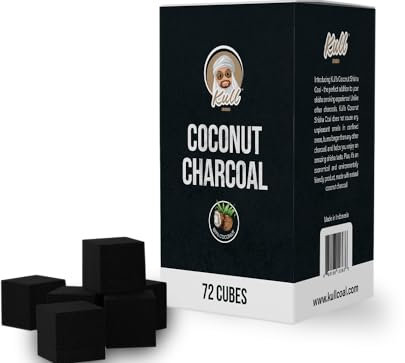 KULL Shisha Coal 1Kg – 25mm Cubes Coconut Charcoal – 72 Pieces Charcoal BBQ Hookah Accessories with 100min Burning Time – Low Ash Content