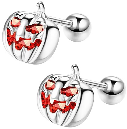 Pumpkin Halloween Earrings, Cute Pumpkin Style 925 Silver Earrings Halloween Jewellery, Cubic Zirconia Stud Earrings for Women, Girls (Sliver)