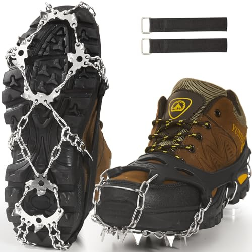 Ice cleats，Snow Ice Traction Shoe Boot Cleats， True Stainless Steel Spikes and Durable Silicone，Anti - Slip Boots Spikes for Walking, Jogging, Climbing and Hiking