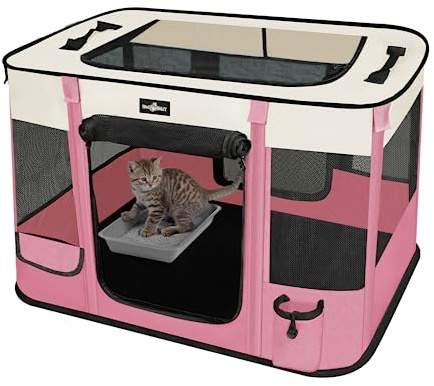 Paw Ballet Foldable Pet Kitten Playpen, Upgrade Waterproof Portable Cat Dog Playpen Kennel Tent for Dog Cat, Retractable Shade Cover with Free Carrying Case, Indoor Outdoor Use for Small Pet.