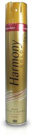 HARMONY GOLD HAIRSPRAY - MAXIMUM HOLD & SHINE - WITH UV FILTERS - ARGON OIL - VITAMIN PRO B5 400ml
