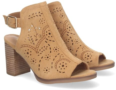 shoes&blues.es 80860-Botin de Tacon para Mujer, Comodos, con Calados, y Punta Abierta, Cierre de Hebilla en el Talon.. Talla 40 Cuero