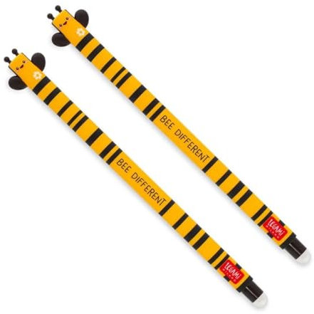 LEGAMI Löschbarer Gelschreiber, Biene, thermoempfindliche Tinte, 0,7 mm Spitzendurchmesser, 15 cm Länge, schwarze Tinte (2 Stifte)