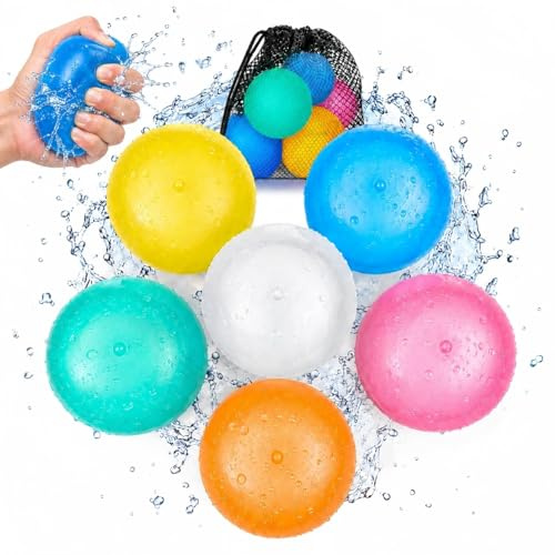 Kizozo 6 st återanvändbara vattenballonger och 1 nätpåse, magnetiska vattenballonger för vattenleksaker, sommarpresent till barn