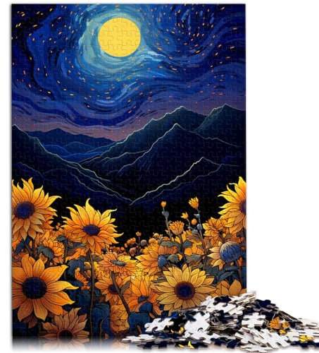 Puzzle Sonnenblumen unter Nachtlicht, Kunstpuzzle für Erwachsene, 1000 Teile, Holzpuzzle mit passendem Poster und Wissensblatt, 1000 Teile (50 x 75 cm)