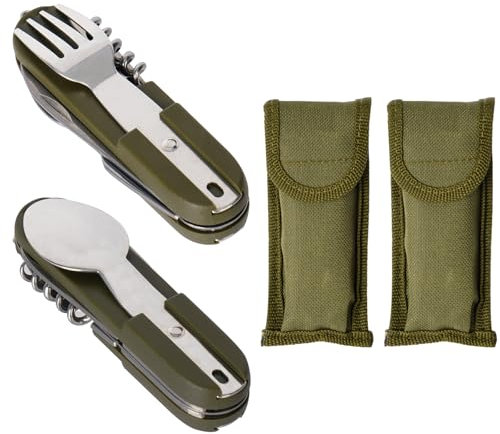 7 en 1 Cubiertos para Camping, 2 Piezas Vajilla Portátil de Acero Inoxidable, Vajilla Plegable Desmontable, Multifunción Vajilla de Exteriores para Caza, Pesca, Camping, Supervivencia