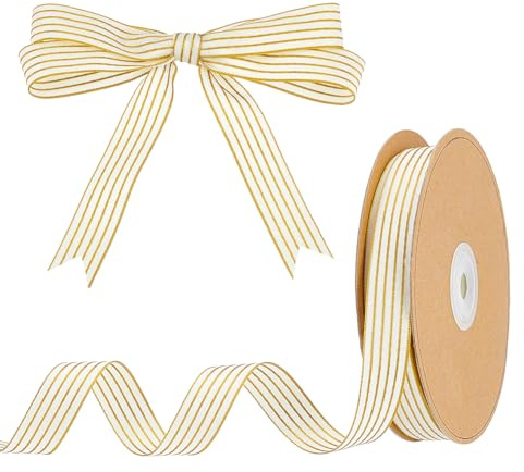 AHANDMAKER 30 yardas de cinta de grosgrain de 0,63 pulgadas de ancho Cinta a rayas de doble cara para manualidades, papel de regalo, decoración para bodas y fiestas de cumpleaños, amarillo