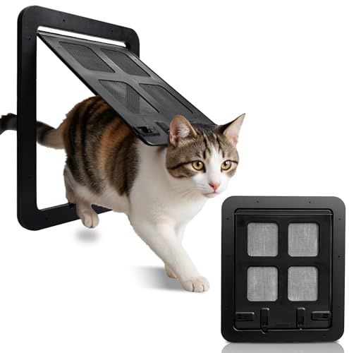 Gattaiola per Zanzariera,Porta Basculante per Cani e Gatti Piccolo,Zanzariera Magnetica Porta Gatto con Funzione Bloccabile,Facile da Installare(24 × 29cm,Nero)