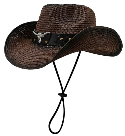 Costume de cowboy hippie 2026 - Unisexe - Tressé - Pour l'extérieur et les loisirs - Chapeau de soleil réglable avec cordon de serrage pour toutes les saisons.