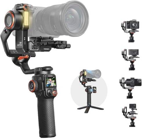 hohem iSteady MT3 Pro Caméra Stabilisateur avec suivi IA, 4-en-1 Gimbal pour Appareils Photo Hybrides, Compacts, Caméras d'action et Smartphones, Télécommande Tactile Amovible 1,4, Charge utile 2,5kg