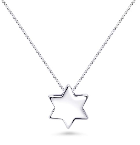 Alef Bet by Paula Solid Sterling Silver 925 Star of David Necklace Chain Through Pendant Minimalist Jewish Women Men Bat Mitzvah Gift