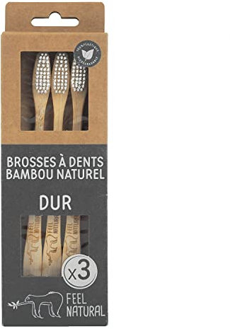 Set mit 3 harten Zahnbürsten – biologisch abbaubar, Griff aus Bambus – reinigt sanft – Mundpflege – ultraweiche Nylonborsten, empfindliches Zahnfleisch, gesunde Zähne – Hygiene Kinder und Erwachsene