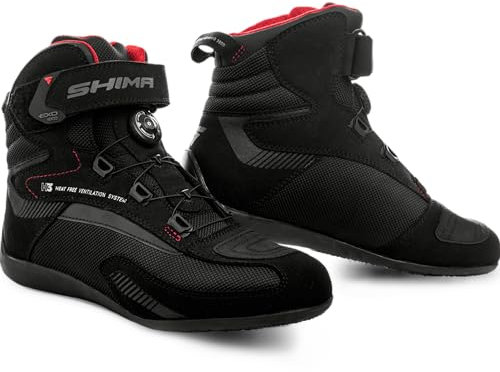 SHIMA EXO Motorrad Schuhe Herren Leder ATOP Verschluss Motorradstiefel Protektoren Sneaker Rutschfeste Sohle Knöchelstütze Seitlicher Bikerboots (Schwarz, 44)
