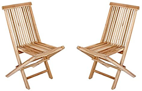SAM Teak-Holz Klappstuhl, Menorca, 2er Set, zusammenklappbarer Hochlehner aus Massivholz, Balkon, Terrasse oder Garten, Braun
