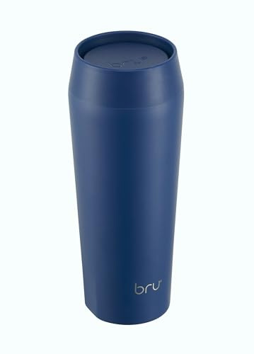 bru Travel - Insulated Coffee Cup Travel Mug for Hot Drinks, Leakproof, Ceramic Lined (460ml, Blue Planet)