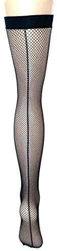 MYSASI Women's Seamed Fishnet Stockings (M, Black & Black Seam)