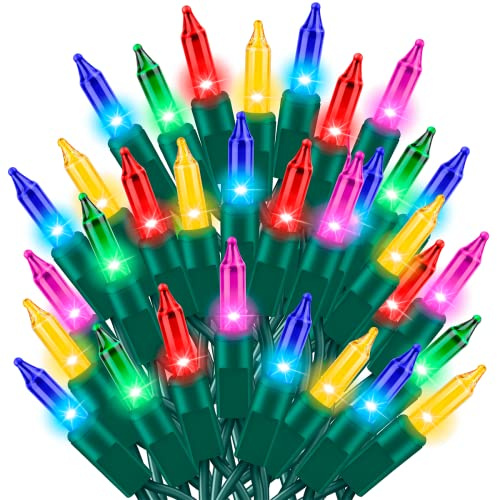 TWINGLEHOME Ultra-Bright Connects End to End Multi Christmas Mini Lights 100L 19.6Ft UL Listed Incandescent Bulb String Light Set for Indoor Outdoor Holiday Garden Party Christmas Tree Garland Decor