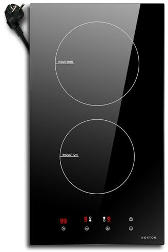 NOXTON Plaque Induction 2 Feux encatrable, Plaque Electrique 2 Foyers avec Prise VDE, Plaque à Induction 30 cm 3500W, avec Commande Tactile, Minuterie, 220-240V