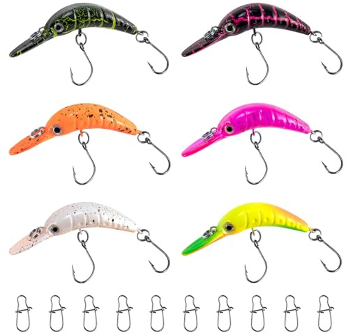 Dr.Fish Set di wobbler per trote che affondano lentamente, 5,2 cm, 2,6 g, profondità di corsa: circa 0,5 m, per trote, stagno, pesca, trote, esca con gancio singolo in colori vivaci