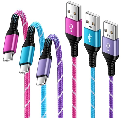 USB C Charger Cable,3Pack 1.8M Nylon USB A to USB C Phone Charger Cable Compatible with Samsung Galaxy S25 Ultra S24 S23 S22 S21 S20 S10 S8 A55 A54 A15 A16 Z Flip 7,iPhone 17 16 15 Pro,Huawei,Pixel