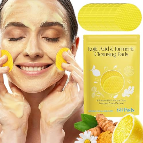 Kojic Acid & Turmeric Cleansing Pads for Face - Natural Ingredients, All Skin Types (60 Pads)