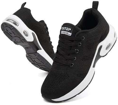 Träningsskor för kvinnor luftkudde båge stöd sneakers plattform träningsskor damer promenadskor nät andningsbara lätta sportsneakers utomhus gym atletisk tennis jogging, Svartvit, 38 EU