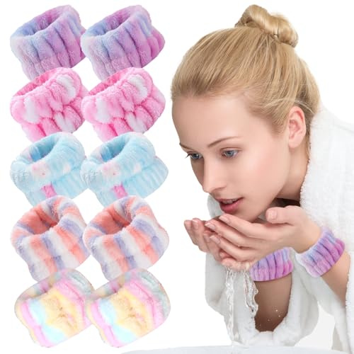 ZOCONE 5 Pares Muñequeras Skincare Suave Muñequeras de Spa Multicolor Microfibra Pulseiras de Toalha Elástico Bandas de Muñeca para Mujeres y Niñas Pulseira Absorvente para Lavado de Cara Spa Skincare