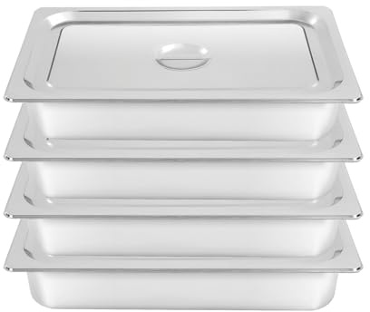 MINRS GN 1/1 gastronormbehållare rostfritt stål, 4 stycken, 50,8 x 30,48 x 10 cm med lock, stapelbar volym 9 liter, kan förvara varm och kall för såsom restauranger, hotell, bufféer, silver