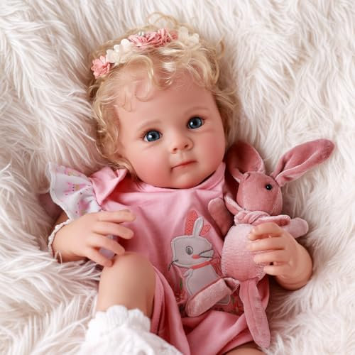JIZHI Reborn Baby Mädchen 17 Zoll - Lebensechte Puppe Mit Haaren Babypuppe Körper Aus Stoff - Reborn Baby offene Augen