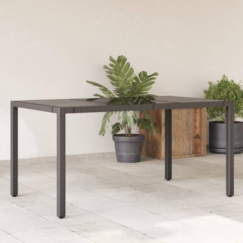 jiangboyue-365589 Table de jardin en polyrotin avec plateau en verre Noir 150 x 90 x 75 cm