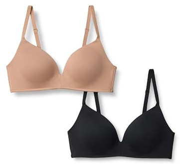 Amazon Essentials Bralette foderata in cotone Donna, Pacco da 2, Bronzo Lavato/Nero, 2B