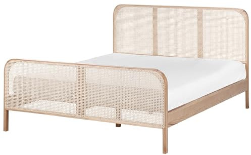 Bett Kiefernholz hell braun mit Wiener Geflecht Kopfteil 160 x 200 cm Gonfaron