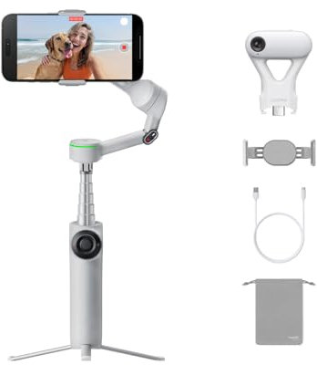 Insta360 Flow 2 Pro Paquete de rastreador por IA Gris - Gimbal Plegable con IA, Seguimiento con más de 200 apps con Apple DockKit, Seguimiento multipersona, panorámica 360, con trípode y Selfie Stick