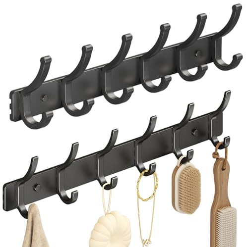 Tel Charme * 2 Pack Coat Rack Wall Mount, Coat Hooks Wall-Mounted, Wall Hooks for Hanging, Hat Racks for Wall, Coat Hanger Wall Mount, Towel Hooks for Bathrooms, Black