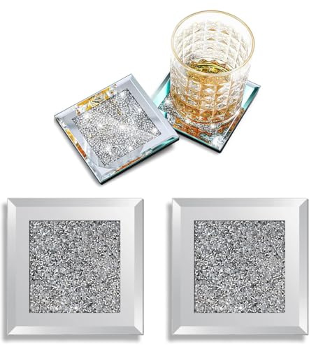 ZORVYN Posavasos para Vasos, 2 piezas, Posavasos de vidrio cuadrados, de algodón Trenzado, Coasters for Drinks, Tazas de Cristal (plateado)
