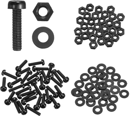 sourcing map Lot de 30 vis à tête ronde cruciforme en nylon PA66 M3 x 12 mm avec rondelles plates, écrous hexagonaux, boulons métriques à filetage complet pour assemblage de machines à faire soi-même