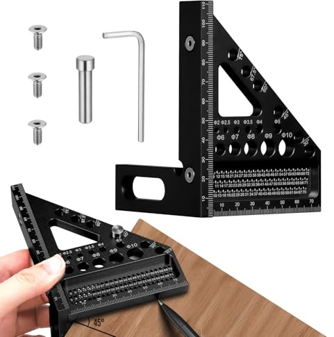 3D Speed Square Tools 22.5-90° Aluminum Alloy Combination Set Square Carpentry Metric Woodworking Angle Measurement Tool with 11 Different Drill Holes And Positioning Aid