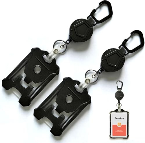 2 stycken utdragbara magnetiska ID-kortshållare, tung ID-korthållare, tung infällbar nyckelring, robust kortskydd, ID-korthållare, med nackrem för kontor, skola, ID-kort, kreditkort