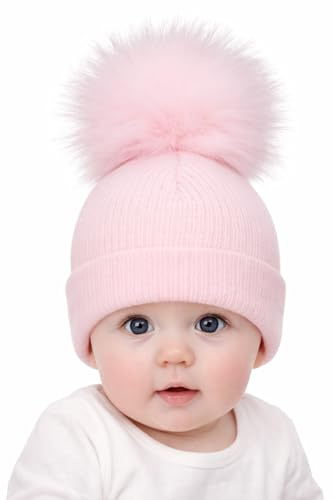 SOHOBABY™ British Made Soft Stretchy Single Pom Plain Baby Boy Baby Girl Hat (UK, Age, 0 Months, 3 Months, Pink)