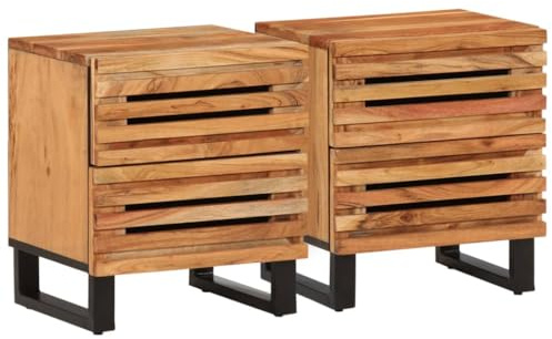 Mandloder Nachttische 2er Set, 40x34x46 cm, Massivholz Akazie, Nachtschrank mit 2 Schubladen, Schlafzimmer Möbel, moderner Beistelltisch für Zuhause
