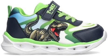 Barnskor med LED-lampor, sportsneakers med dinosaurie, kardborreband, elastiska skosnören, gymnastikskor för barn, Grön, 29 EU